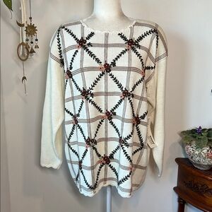 NWT Deadstock Vintage Chrysantheme Cream Floral Soft Sweater Size Large 10 / 12